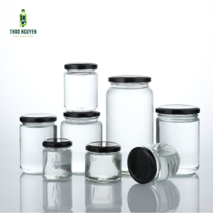 Hũ thủy tinh tròn nắp thiếc đen , 250ml, 350ml, 500ml