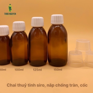 Chai thủy tinh siro, nắp chống tràn