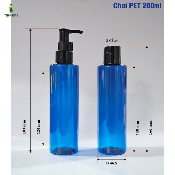 Chai nhựa Pet 200ml dung dịch vệ sinh, dầu gội, sữa tắm 