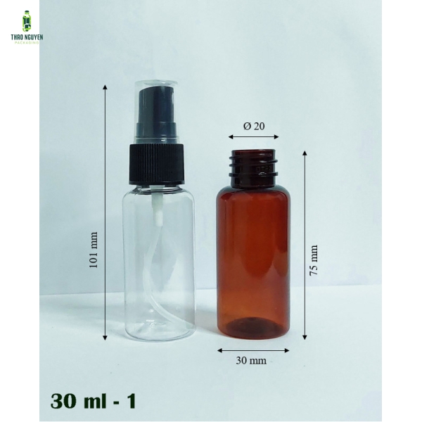 Chai chiết mini nhựa PET 20ml, 30ml  vòi xịt mỹ phẩm/nước