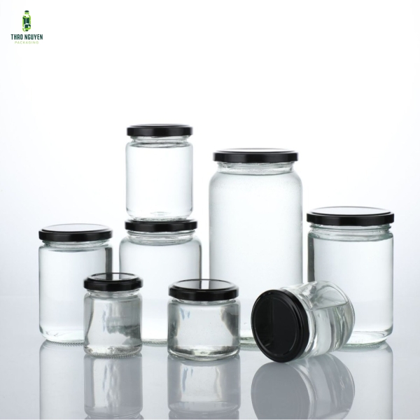 Hũ thủy tinh tròn nắp thiếc đen , 250ml, 350ml, 500ml