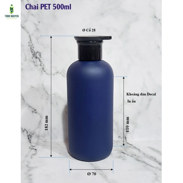CHAI PET 500ML TRÒN LÙN - CHAI PET ĐỰNG DẦU GỘI, SỮA TẮM