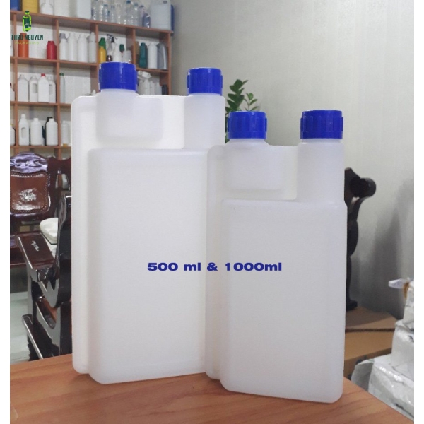 Chai nhựa HDPE 1 lít hai đầu đựng dầu nhớt