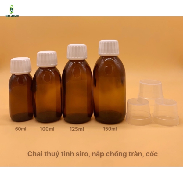 Chai thủy tinh siro, nắp chống tràn