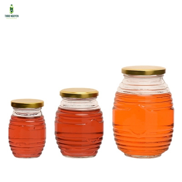 Hủ thủy tinh đựng mật ong, nắp thiếc