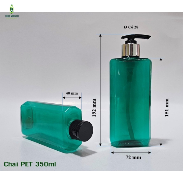 CHAI 350ML DÁNG VUÔNG ĐỰNG DẦU GỘI SỮA TẮM
